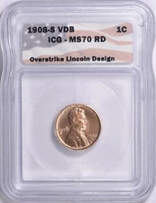 1908-S VDB Daniel Carr Overstrike Lincoln Design ICG MS70 LOW Mintage