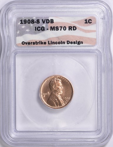 1908-S VDB Daniel Carr Overstrike Lincoln Design ICG MS70 LOW Mintage #2