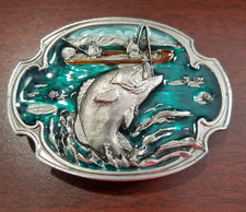 Fish Belt Buckle Williams Oregon 1984 Y-29 Metal  Enamel 3D Design Fishing Boat