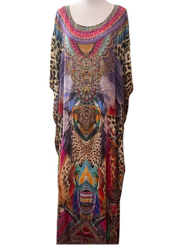 Camilla Dress One Size Kingdom Call Print Silk Round Neck Maxi Kaftan - Picture 7 of 10