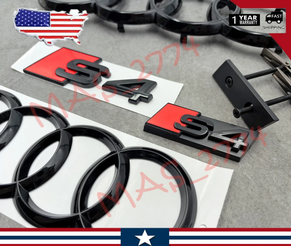 4 piezas negro S4 273 mm anillo delantero 192 mm anillo trasero rejilla emblema maletero trasero insignia Foto 4 de 4