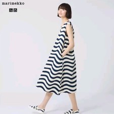 UNIQLO x Marimekko Striped V-neck Sleeveless Flared Oversized Midi Dress Size XS