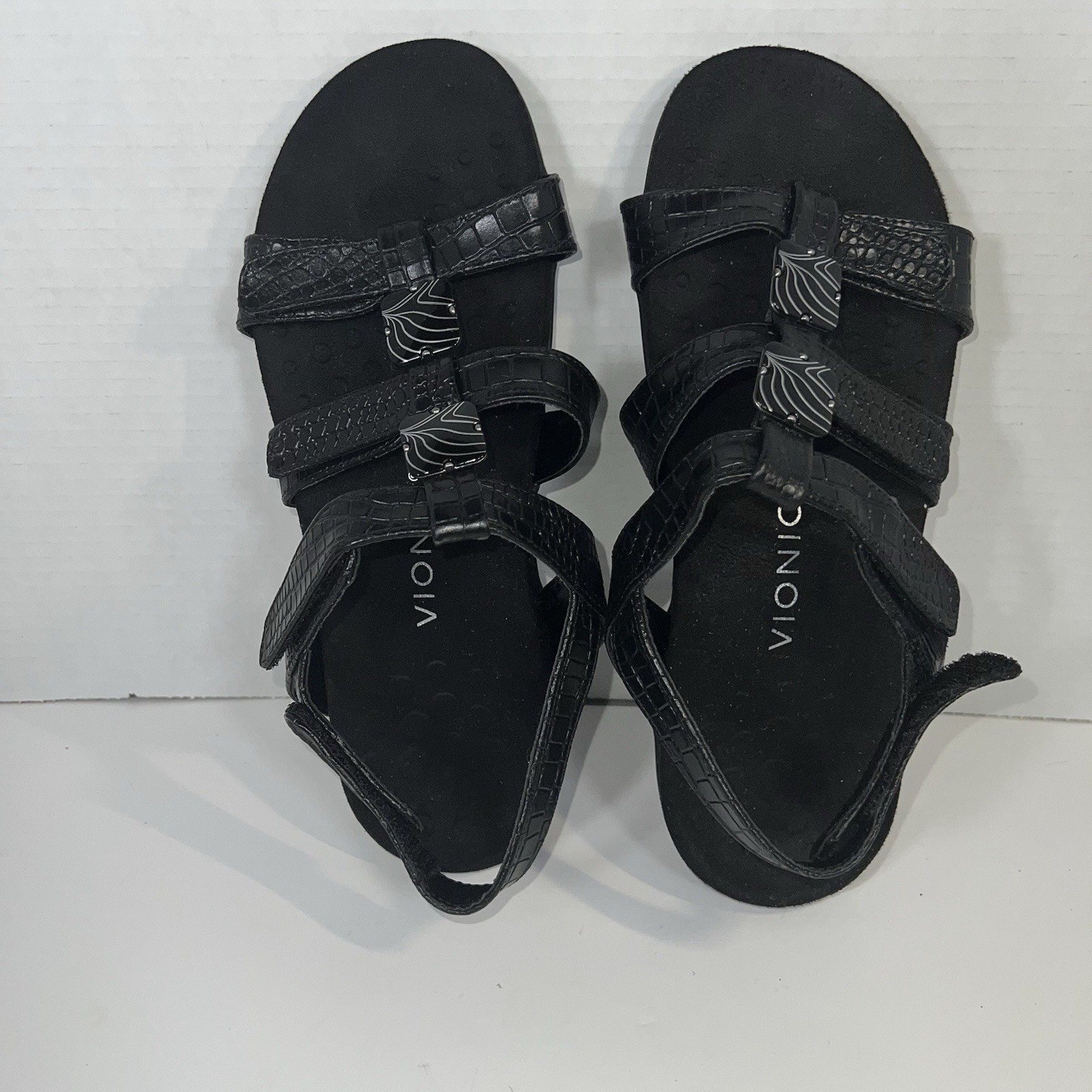 Vionic Amber Adjustable Black Leather Croc Emboss… - image 5