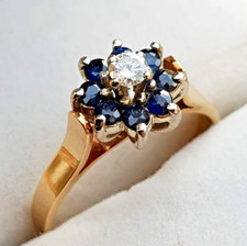 Gold Diamond Sapphire Cluster Ring 10ct Size O Engagement Ring