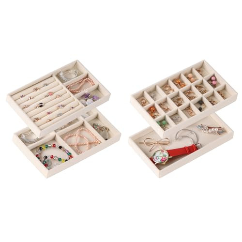 Set of 4 Stackable Jewelry Organizer Trays for Drawers,Jewelry Drawer Inserts