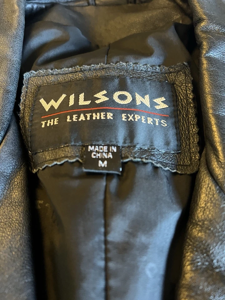 Chaqueta de Cuero Wilsons Años 90 De Colección Mujer Med Cuero Negro Moto Crop Geniune Motociclista Foto 2 de 4