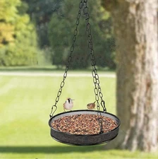 HANGING BIRD FEEDER WITH 7” EASY FILL SHALLOW OPEN DISH (BLACK)
