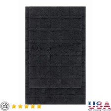 Spa Grid 2 Piece Bath Rug Set Non Slip Machine Washable Cotton Soft Absorbent US
