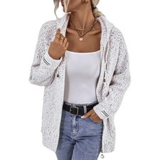 Stylish Women's Fall Outerwear - New Hooded Cardigan  Zip-Up Sweater