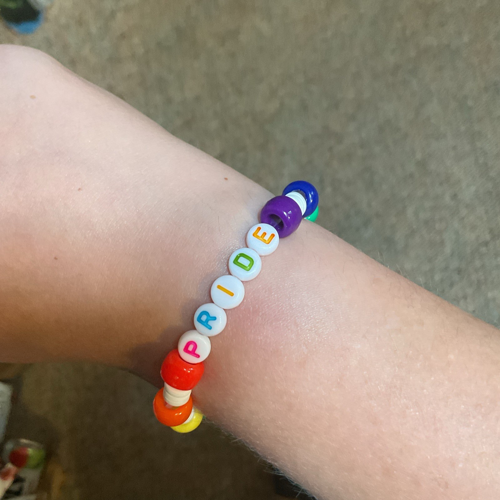 PRIDE Letter Beaded Stretch Bracelet Multicolor Round Plastic Beads No Clasp