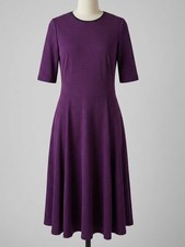 Womens Midi Dress Deep Purple Black Fit Flare Pleated Short Sleeve Plus Size 18