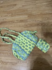 VERA BRADLEY s Lime Green Floral Print Cotton Quilting Medium Shoulder Bag