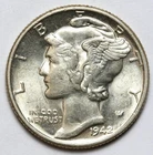 1942 10c Mercury Silver Dime Uncirculated - RAW - Great Luster