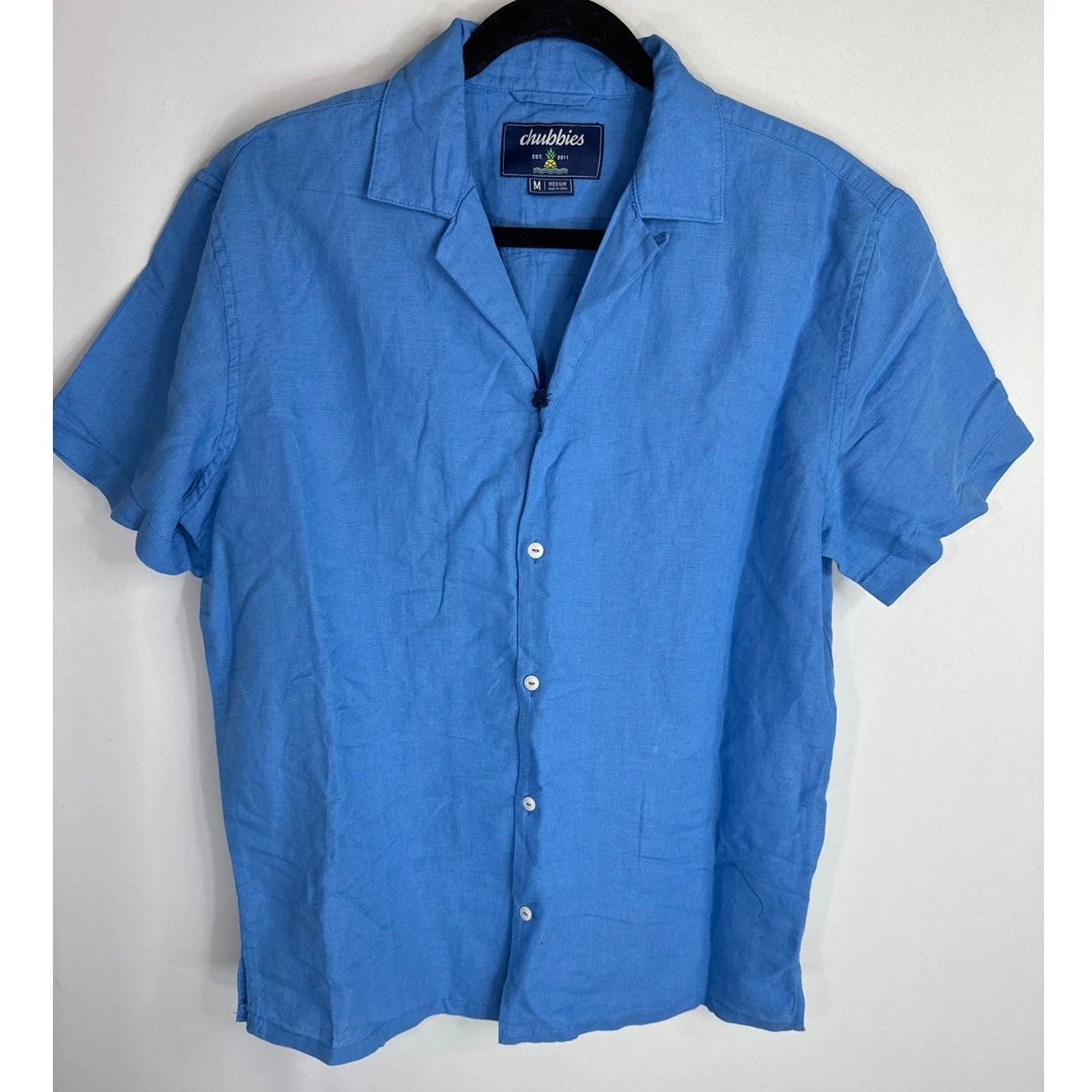 Chubbies Men's Linen Sunday Button Down Shirt The Big Blue MEDIUM NWT