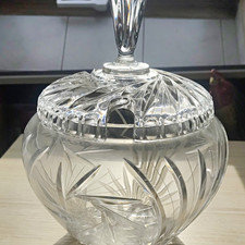 Runde Glas Bonboniere geschliffen transparent mit Deckel/Griff 2-tlg. gro&szlig;