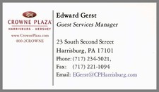 Crown Plaza Harrisburg Hershey Edward Gerst Harrisburg PA Vintage Business Card