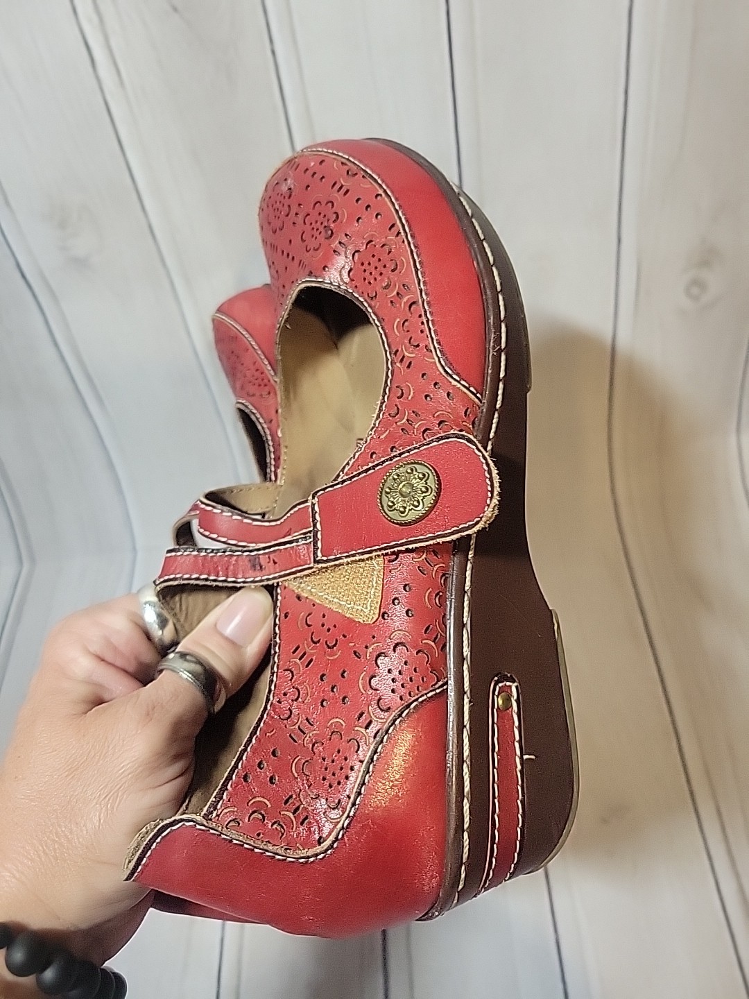 L'ARTISTE BY SPRING STEP Mamata Mary Jane Wedge Shoes Hook Loop EU40 US 9 Red