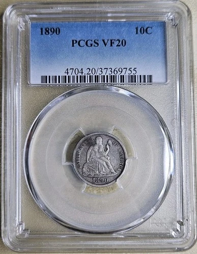 1890 P Seated Liberty DIME 10¢ PCGS VF20 Very Fine US Type Coin