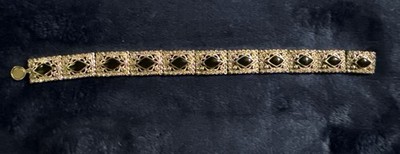 Silver Plated Bracelet with Black Stone Diamond Pattern 8INCHES-MAGNETIC Clasp