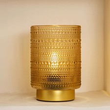 Battery Operated Lamp With Timer LED Bulb Amber Glass Table Lamp Decorative