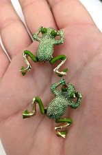 Vintage Frog Brooches Articulated Moving Legs Green Enamel 2 Figural Pins
