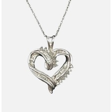 10K White Gold 1/3 ct Natural Diamond Heart Pendant in 18" Chain - ZEI