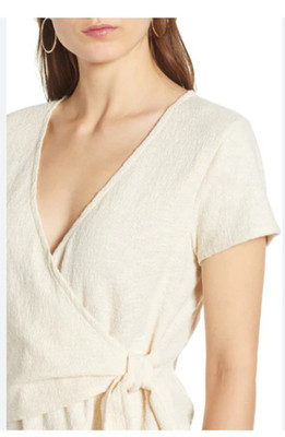 Madewell Texture & Thread Ivory Cotton Cropped Wrap Tie Top Women s ~ Small