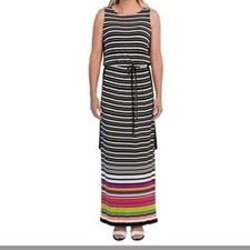Nine West Jersey Knit Striped Maxi Dress 6 Resort Nautical Boho Pop K8
