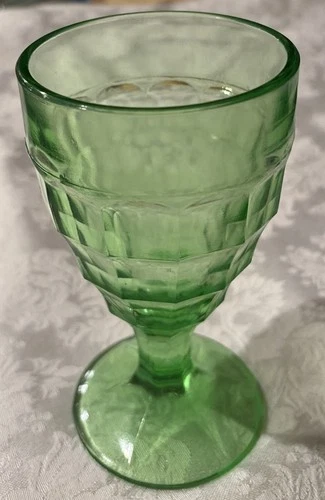 Vintage Hazel Atlas Uranium Depression Water Glass Goblet Colonial Block Green