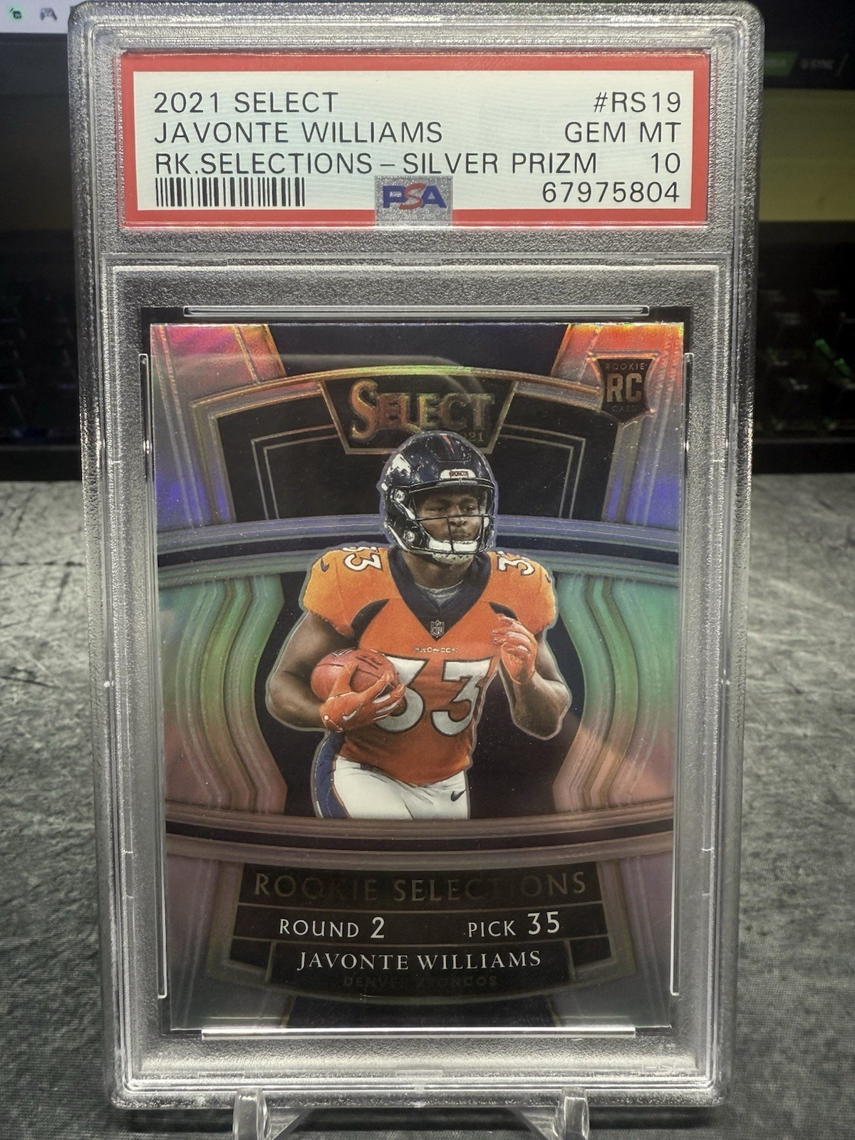 2021 Javonte Williams Select Rookie Selections Silver Prizm PSA 10. RC. POP 3!