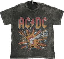 ACDC Guitar T-Shirt Metal Rock Band on Vintage Washed Tee
