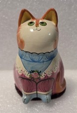 Vintage Joan de Bethel Rye Studio Pottery Country Cat Figurine Painted 4.5'' 