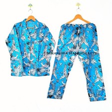 Cotton Jungle Print Turquoise hippie Christmas Sleepwear gypsy Women Pajama set