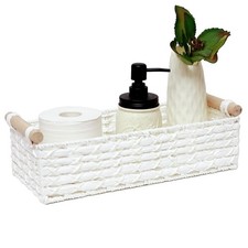 White - Handmade Paper Rope Storage Basket Decorative Organizer Bin for Home Use