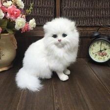 1Pc Kawaii Simulation White Persian Cat Toy Animal Model Cute Carpt Realistic UK
