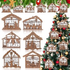 Shellwei 24 Pcs 2025 Christmas Nativity Scene Story Wooden Ornaments Gift...