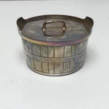Gorham Silver 1950's Basket Barrel Tub Bucket Shaped Condiment Sugar Bowl & Lid
