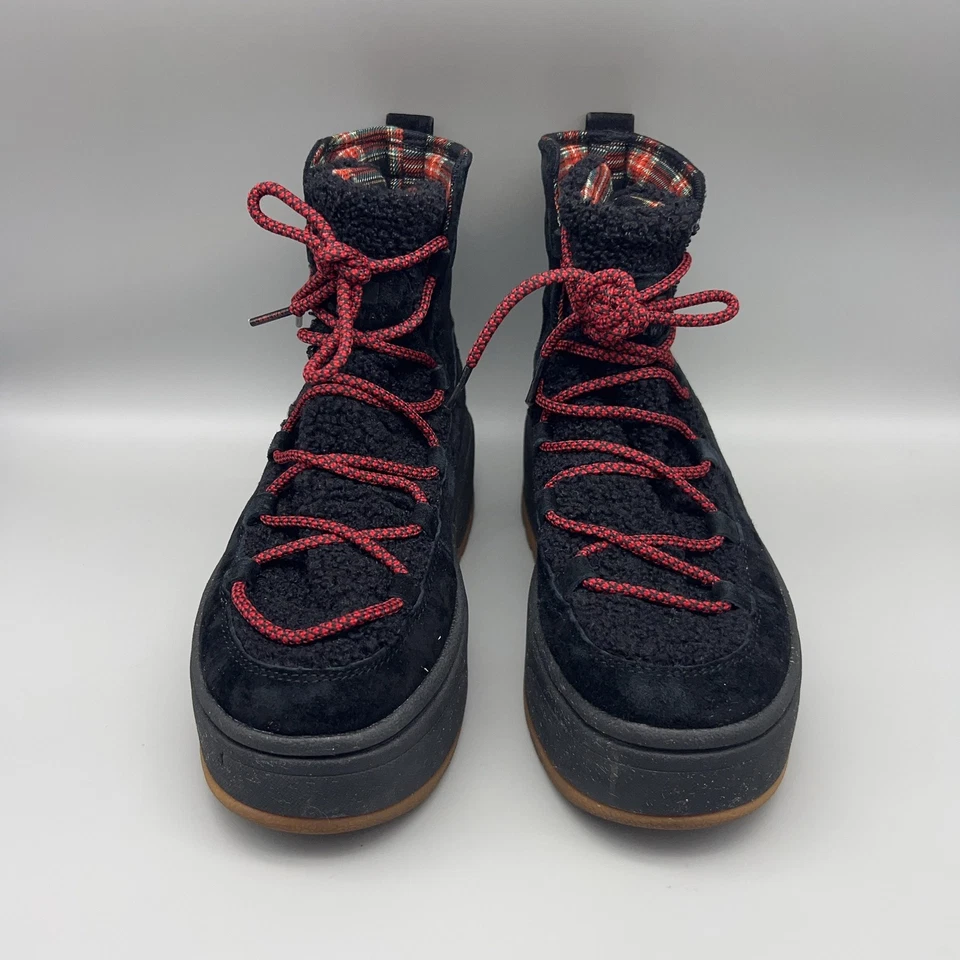 Botas Coolway para mujer talla 6 negras gamuza Sherpa plataforma con cordones forradas a cuadros Foto 2 de 4