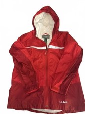 LL BEAN Youth Size L 14-16 Red Reflective Hooded Wind  Rain jacket 100 Nylon