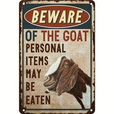 Metal Tin Sign Beware Goat Funny Aluminum Sign 8x12 Farm Rustic Decor