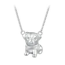 S925 Sterling Silver Pug Dog Necklace Cute Puppy Pendant Pet Lover Jewelry Gift