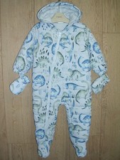 Next Boys Blue Dinosaur Fleece Lined Snow Pram Suit Snowsuit Age 9-12 Months