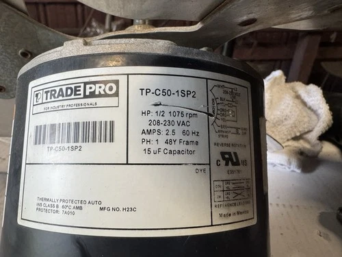 TradePro Tp-c50-1sp2 Condensor Motor,1/2hp 1075rpm 2.5 Amp Tested/MAKE OFFER