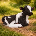 Cow Calf Farm Animal Ornament Figurine Garden Outdoor Statue Black & White 26cm