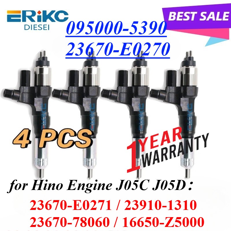 4X 095000-5390 23670-E0270 Diesel Injector 0950005394 for Hino Engine J05C J05D 