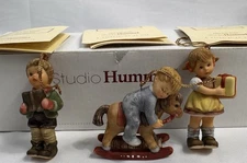 3 Berta Hummel Christmas Figurine Ornament Goebel Boy Rocking Horse Girl Present