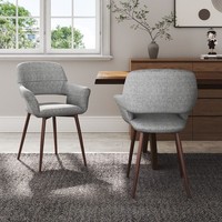 Set of 2 Modern Linen Dining Chairs with Armrest and Metal Legs for Home Use
