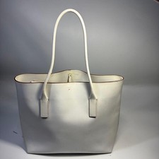 Rare PRADA White Leather Tote Bag Triangle Logo White Tag with Pouch From Japan