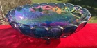 Vintage Indiana Carnival Glass Blue Iridescent Harvest Grape Footed Fruit Bow