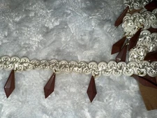 2 yards cream gimp braid brown diamond shape plastic fringe trim 1.5" wide